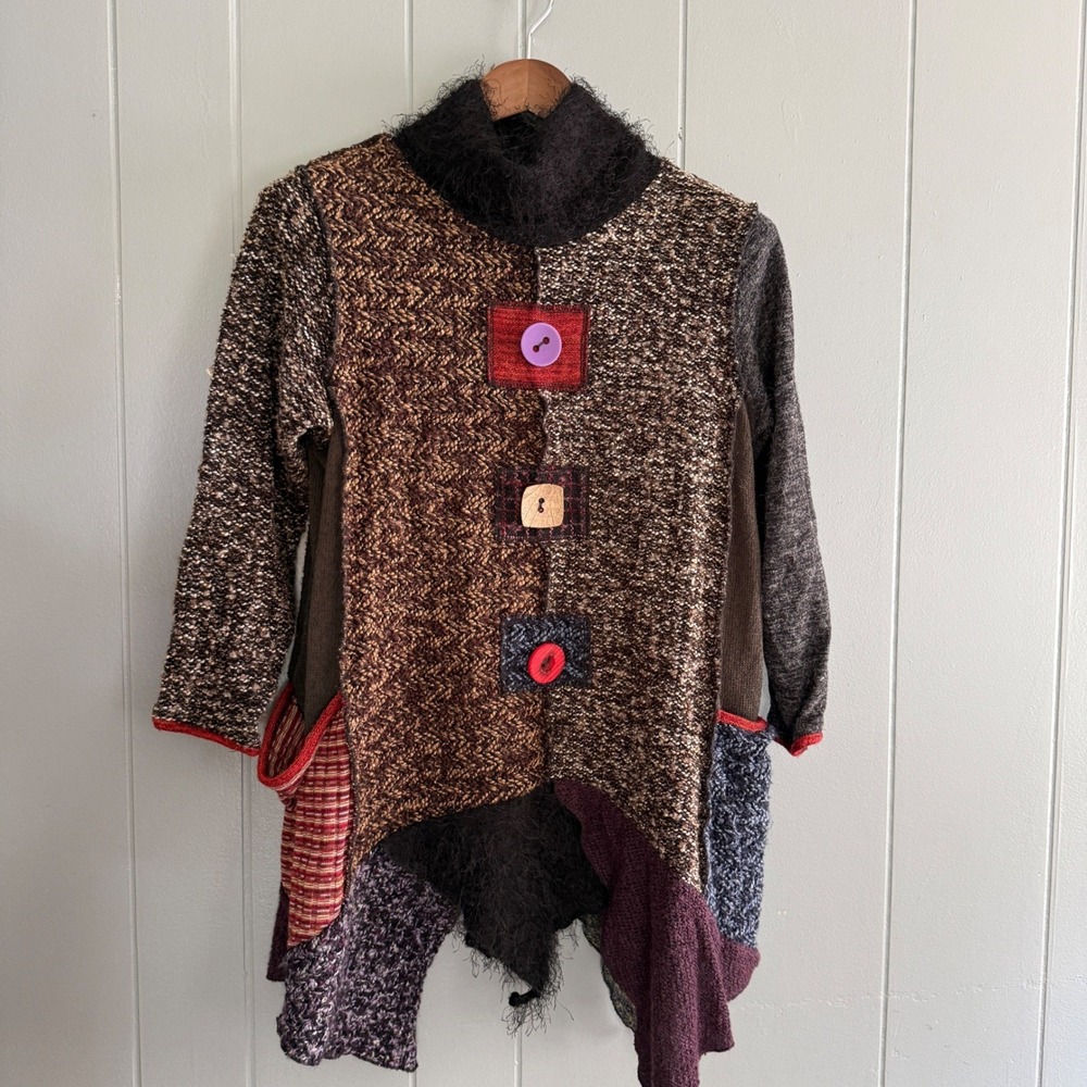 Hand Jive Wear Handmade Art Patchwork Sweater Womens XS Mixed Knit Lagenlook